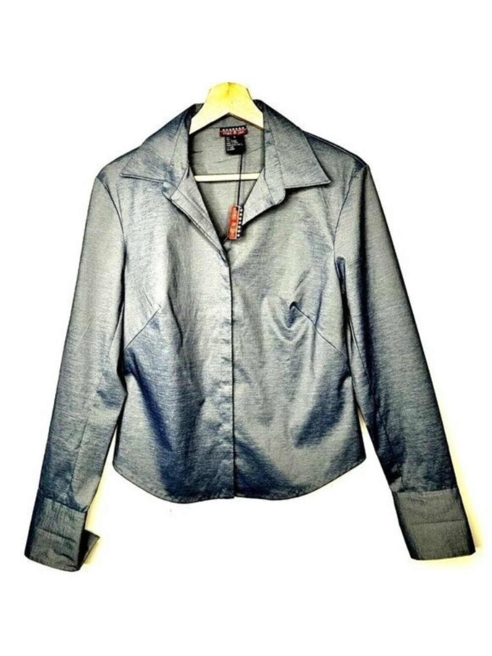 Mac & Jac Blouse Womens 6 Long Sleeve Shirt Blue Shiny Polyester Blend NWT